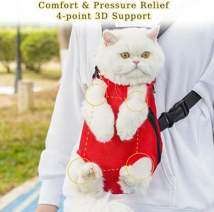 Dog Carrier Backpack, Adjustable Puppy Front Carrier Backpack, Ventilated Dog Chest Carrier for Hiking Camping Travel, Sling Bag for Small Medium Dog Cat Rabbit Puppies, Suit 9-13 lbs (Red, L)