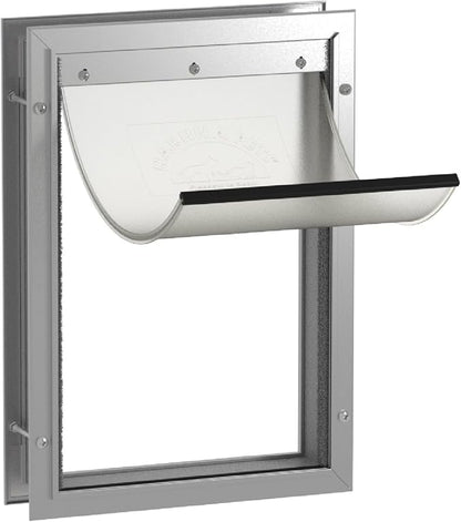 Hakuna Pets Deluxe Aluminum Pet, Cat and Dog Door with 2-Way Locking Panel for Screens, Doors and Walls up to 2.8" Thick, Large, Silver
