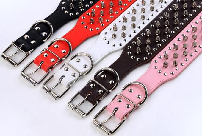 Serijoars Spiked Studded Dog Collar, PU Leather Dog Collar, Adjustable Pet Collars for Medium or Large Breed Pet (L, Leopard)