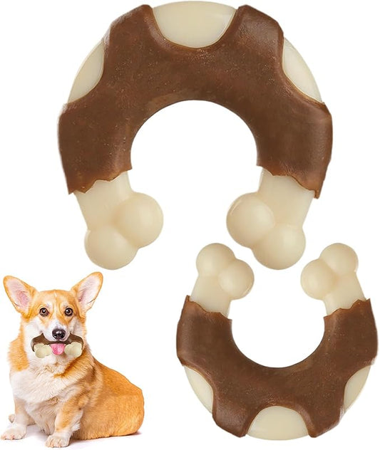 Durable Nylon Dog Bones, 2 Pack Dog Toys for Aggressive Chewers, Beef-Flavored U-Shaped Bone Chew Toys for Largel/Medium/Small Dogs, Teething and Boredom Relief