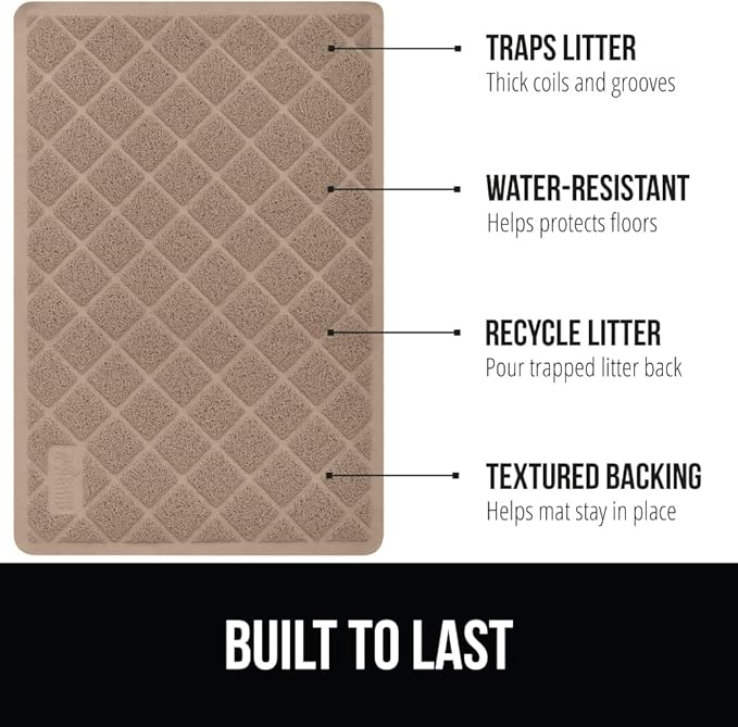 GORILLA GRIP Cat Litter Box Mat, Water Resistant, US Designed Kitty Litter Trapping Mats, Easy to Clean, Scatter Control, Less Mess and Clean Floors, Kitten Supplies for Indoor Cats, 24x17 Beige