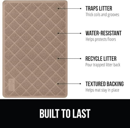 GORILLA GRIP Cat Litter Box Mat, 47x35, Water Resistant, US Designed Kitty Litter Trapping Mats, Easy to Clean, Scatter Control, Less Mess and Clean Floors, Kitten Supplies for Indoor Cats, Beige
