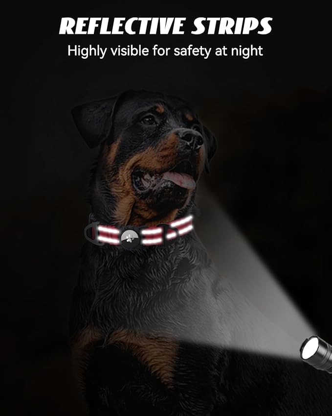 Joytale Airtag Dog Collar, Reflective Pet Collar with Waterproof AirTag Holder, Dual D-Rings, Soft Padded Adjustable for Medium Dogs, Adjustable Length 15"-20", Red, M