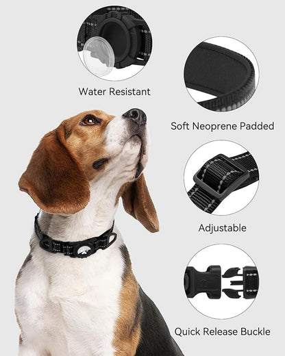 Joytale Airtag Dog Collar, Dual D-Rings, Waterproof Reflective Pet Collar with AirTag Holder, Soft Padded Adjustable for Large Dogs, Black, L