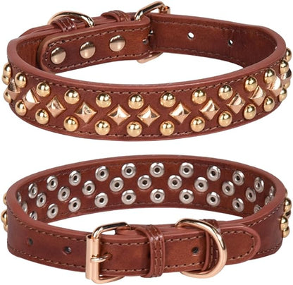 Spiked Dog Collar Soft Pu Leather Mushrooms Rivet Spike Studded Puppy Adjustable Pet Collars for Small Breeds (XS, Brown3)