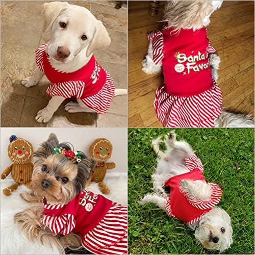 EXPAWLORER Dog Christmas Dress for Small Dogs,Puppy Costumes Pet Clothes Holiday Girl Dogs Shirt with Santa's Favorite Pattern,Party Dog Vest Dresses Cat Apparel Sweater Warm Skirt - Image 6