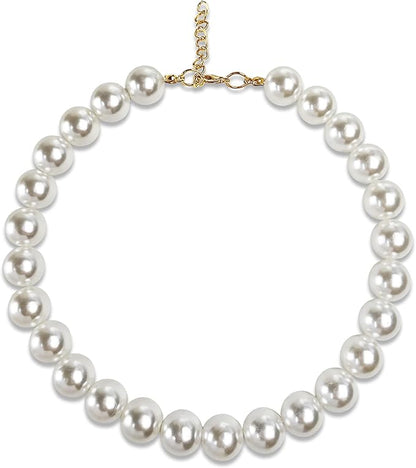 Chunky Pearl Dog Collar Large Breed (0.55 Inch), Adjustable Dog Necklace, Beaded Dog Collar Imitation White Pearls, Elegant Dog Jewelry Suit for Medium Large Dog 14"-16.7" Inner Circumference