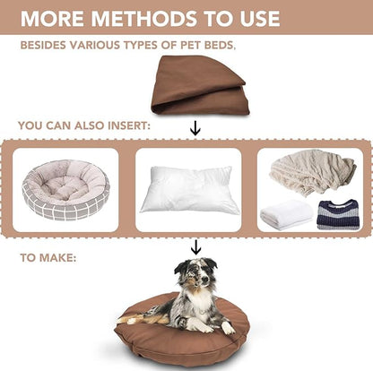 Dog Bed Cover Waterproof Replacement Machine Washable Covers for 30x30 Inch Dog Bed Heavy Duty Scratch Resistant Mattress Protector Pet Bed Round Brown Cover Only