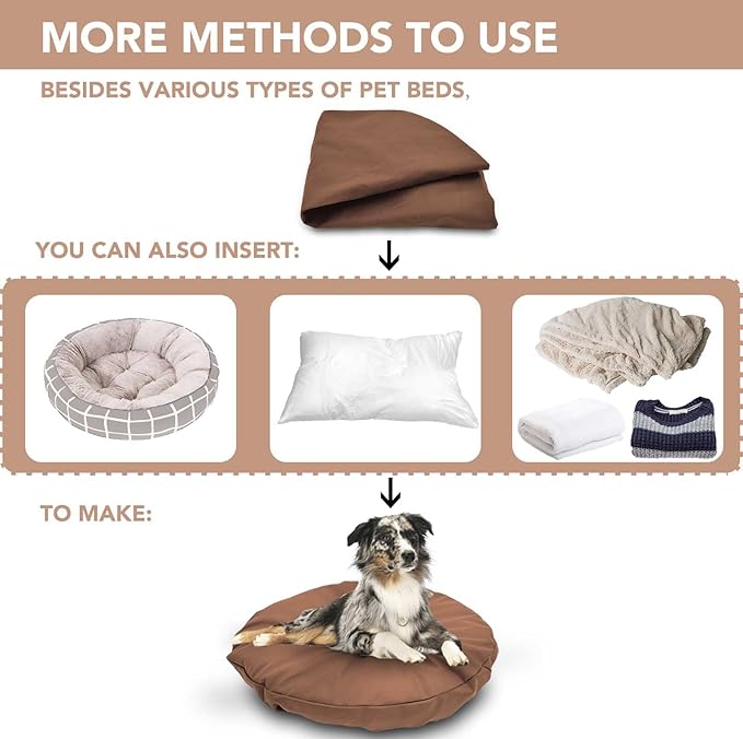Dog Bed Cover Waterproof Replacement Machine Washable Covers for Dog Bed Heavy Duty Scratch Resistant Mattress Protector Pet Bed Round 30x30 Inch Cover Only Brown
