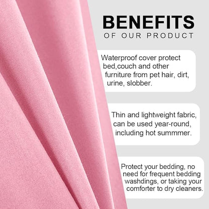 DUJUIKE Waterproof Bed Cover for Dog and Cats,Pet Hair Resistant Bed Sheet Cover, Protective Bed Liner Cover with 100% Waterproof Breathable Thin Fabric (Pink, King 98 * 90 inch)