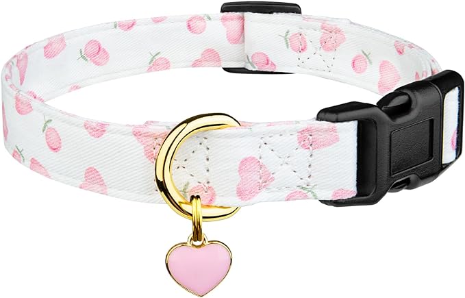 Cotton Handmade Dog Collar Cute and Distinctive Patterns White and Pink Love Heart with Pendant for Girl Boy Dogs Collars S