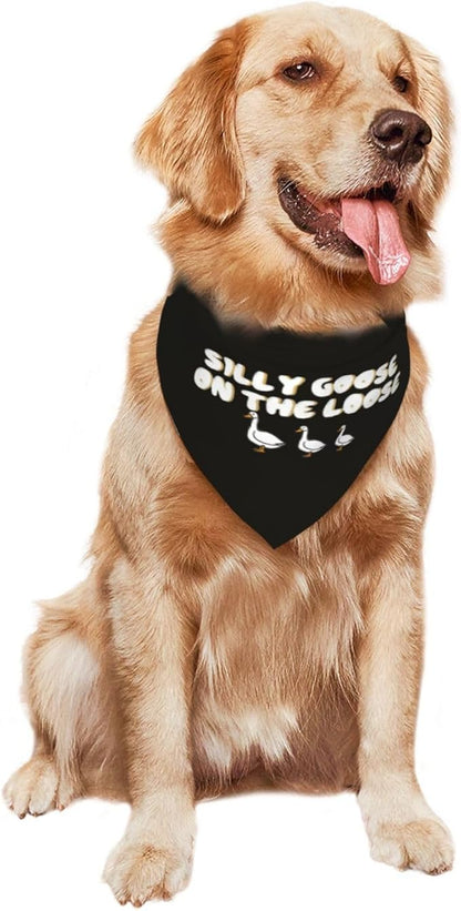 Silly Goose on The Loose Triangle Dog Bandana,Summer Bandana Funny Triangle Dogs Scarf Handkerchief Soft Adjustable Puppy Bandanas (Black)