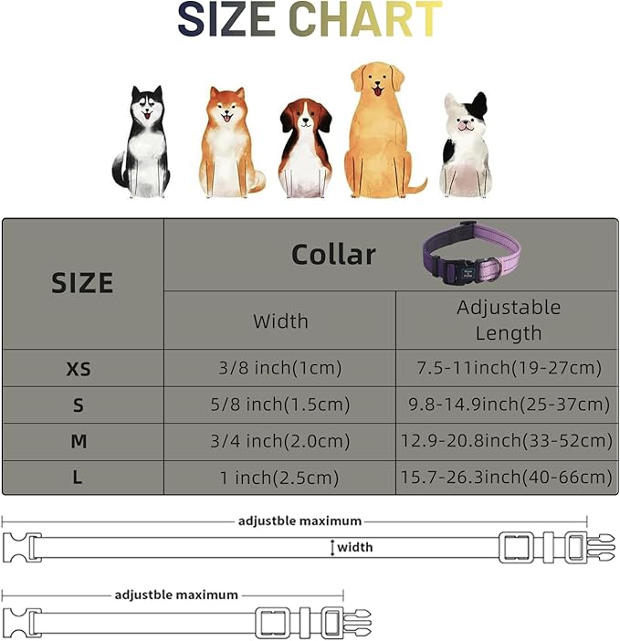 Roses&Poetry Large Dog Collar, Adjustable Reflective Durable Pet Collars for Small Medium Large Dogs(Lightpurple-L)