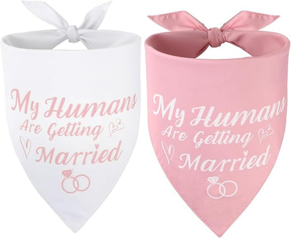 SZEE Bridal Shower Gifts for Bride, 2 Pack My Humans are Getting Married Dog Bandanas, Wedding or Engagement Gift for Couples, Dog Wedding Bandanas, Engagement Party Decorations (Pink & White, L)