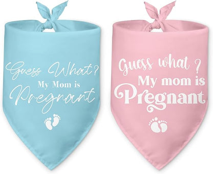 2 Packs Baby Announcements Ideas Guess What? My Mom is Pregnant Pregnancy Announcement Dog Bandana Gender Reveal Pet Dog Triangle Scarf Accessories for Small Medium Large Dogs Cats