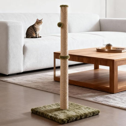 Dimaka Tall Cat Scratching Post, Claw Scratcher with Sisal Rope and Covered with Soft Smooth Plush, Vertical Scratch [Full Strectch] for Standard Size Cats (Green, 29 inches for All Cats)