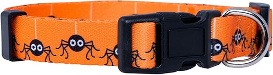 Native Pup Halloween Dog Collar- Spooky Fall Themed Horror Costume Collars- Skull, Pumpkin, Ghost, Bat, Witch, Candy Corn, Spider- Adjustable for Small, Medium, Large Breeds (Small, Spiders)