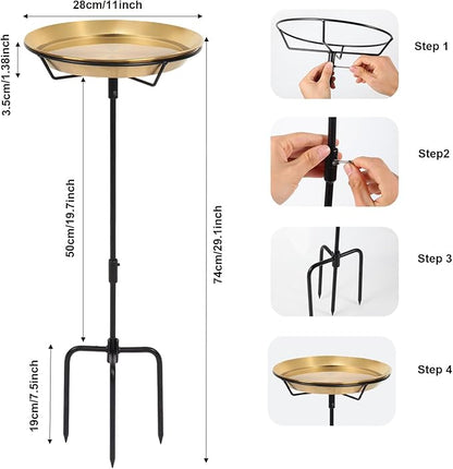 Standing Bird Bath Bird Feeder Bowl with 29.1 inch Iron Stand - Detachable Outdoor Decor for Garden Backyard Patio and Deck - Perfect for Attracting Birds