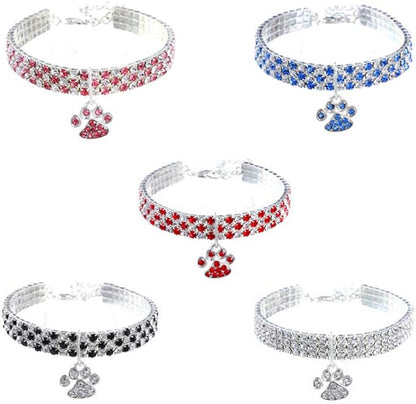 Pet Collar with Diamonds, Adjustable Crystal Diamond Elastic Heart Claw Pendant Wedding cat and Dog Small pet Necklace Jewelry