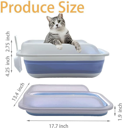 Collapsible Kitten Litter Box, Open Small Cat Litter Box with High Side Shallow Kitten Litter Pan Anti-Splashing Waterproof Low Entry Travel Litter Pan with Falling Sand Pedal
