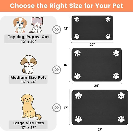 Pet Feeding Mat-Absorbent Pet Placemat for Food and Water Bowl, with Waterproof Rubber Backing, Quick Dry Water Dispenser Mat for Dog and Cat (24"x16", Black)