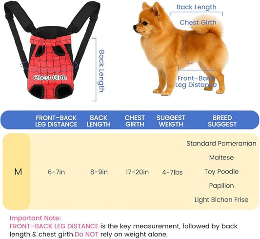 Dog Backpack Carrier, Front Pocket for Essentials, Legs Out Carrying Sling Travel Bag for Small Medium Dogs 4-7 Lbs, Soft Wearable Puppy Chest Carry Backpacks for Walking/Hiking/Camping/Traveling