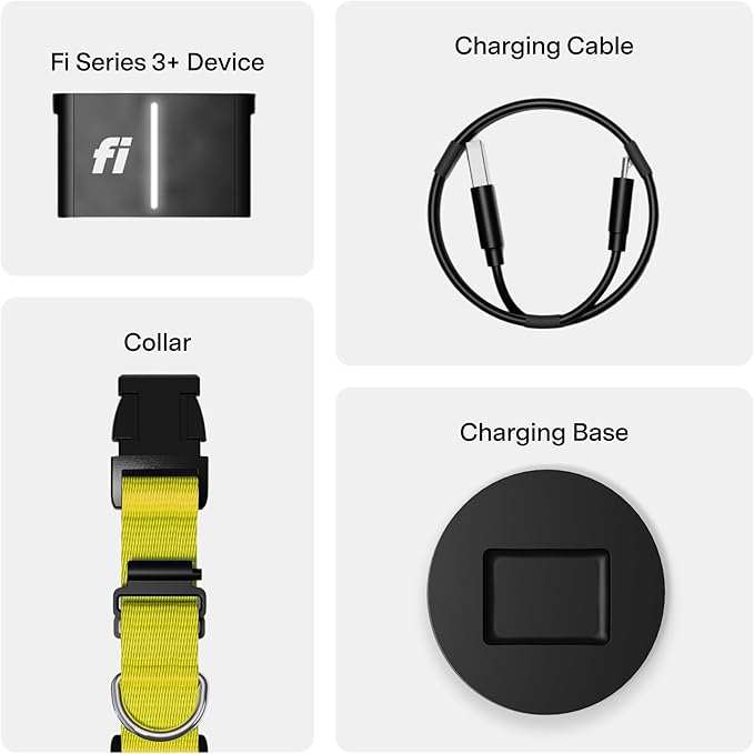 New Fi Series 3+ Smart Dog Tracker Collar [6 Month Membership Included] GPS Tracker for Dogs with Health & Behavior Monitoring, Escape Alerts, Waterproof, LED, Apple Watch Compatible (Yellow, Medium)