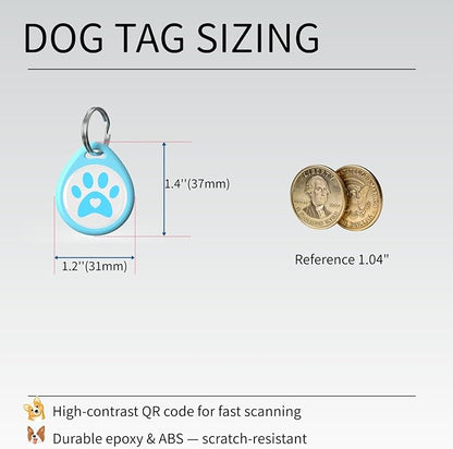 Smart QR Code Pet ID Tag for Dogs - Instant GPS Location Alert via Email, No App/Subscription Required, Waterproof Anti-Lost Personalized Dog Collar Accessories (Blue, 1.2 Inch)