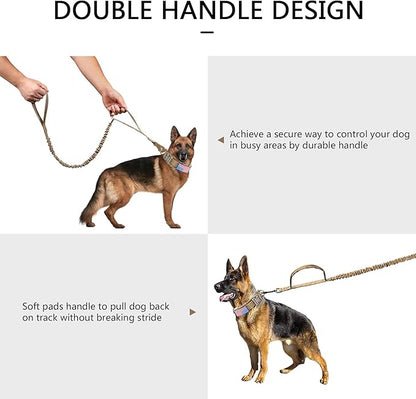 DAGANXI Tactical Dog Collar, Adjustable Military Training Nylon Dog Collar with Control Handle and Heavy Metal Buckle for Medium and Large Dogs, with Patches and Airtags Case (XXL, Brown-Set)