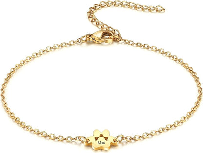 MeMeDIY Personalized Paw Print Bracelet for Women Engraved 1-5 Names Dog Cat Pet Paw Bracelet Adjustable Chain Dog Jewelry Memorial Gifts for Pet Lovers