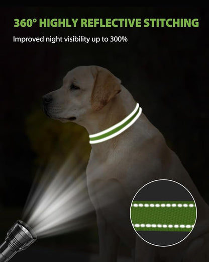 Joytale Large Dog Collar, Reflective and Adjustable Nylon Pet Collar with Quick-Release Buckle for Large Dogs, Green, L