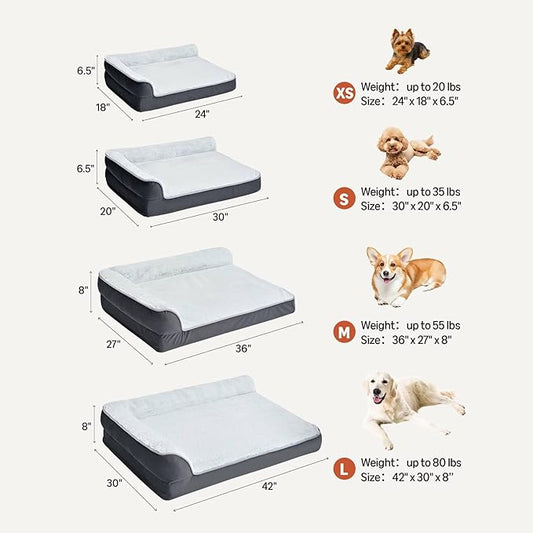 Amazon Basics Washable L-Shaped Dog Bed for Medium Dogs, Anti-Slip Pet Sofa Bed for Indoor Dogs, Crate Bed, 36x27x8 Inches, Gray, Medium