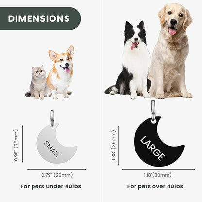 Dog Tags Engraved for Pets - YEHANTI Personalized Dog Tags with Lovely Icons, Durable Stainless Steel Pet ID Tags for Small Large Dogs Cats, Custom Dog Name Tags Engraved on Both Sides (Moon)