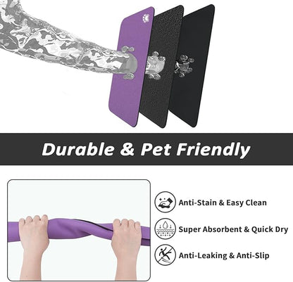 Dog Food Mat - Absorbent Cat Mat for Food and Water, No Stains Pet Feeding Bowl Mat, Easy to Clean Pet Placemats, Quick Dry Dog Water Dispenser Mat for Messy Drinkers | Paw Purple 12"x 19"