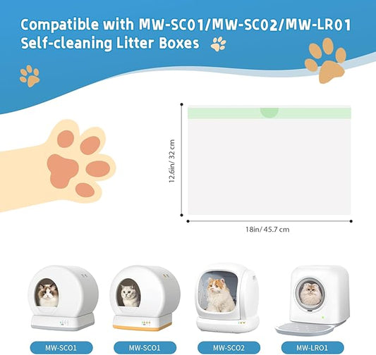 60 Count Cat Litter Box Liners Bag Compatible with Meo Want Self-cleaning Cat Litter Box MW-SC01 MW-SC02 MW-LR01, Leak-Proof Drawstring Bags - Heavy Duty Replacement Liners 18" x 12.6"