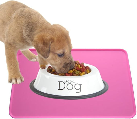 Dog Food Mat, Silicone Dog Cat Bowl Mat, Non Slip Pet Feeding Mat Waterproof Dog Placemat for Small Animals (18.5"x11.8", Pink)