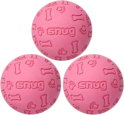 Snug Rubber Dog Balls for Small and Medium Dogs - Tennis Ball Size - Virtually Indestructible (3 Pack - Pink)