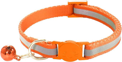 3 Pack Reflective and Breakaway Cat Collars with Bells，Adjustable Kitten Collars from 7.5 to 12.5 Inches, Ideal of Kitten Collar, Suitable for Girls and Boys (Orange)