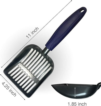 Cat Litter Scoop, Kitty Metal Scooper, Aluminum Alloy Sifter, Kitten Pooper Lifter, Deep Shovel, Long Handle, Poop Sifting, Durable, Heavy Duty, for Litter Box