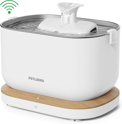 Bundle of PETLIBRO App Monitoring Cat Water Fountain with Wireless Pump + 4 Packs Genuine Replacement Filters, 2.5L/84oz Dockstream Pet Water Fountain for Cats Inside, Auto Cat Water Dispenser Dog