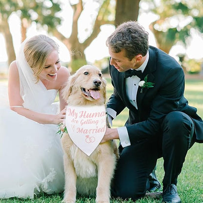 SZEE Bridal Shower Gifts for Bride, 2 Pack My Humans are Getting Married Dog Bandanas, Wedding or Engagement Gift for Couples, Dog Wedding Bandanas, Engagement Party Decorations (Pink & White, S)