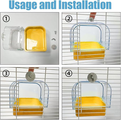 Bird Bath for Cage, Cleaning Pet Supplies Cockatiel Bird Bathtub with Hanging Hooks for Little Bird Parrots Spacious Parakeets Portable Shower for Most Birdcage (Beige)