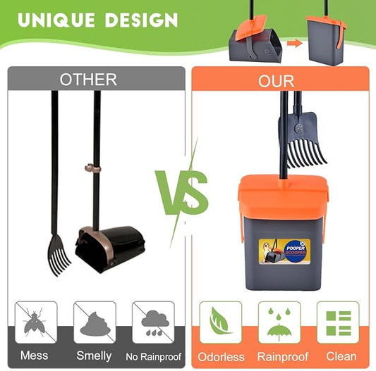 Dog Pooper Scooper Swivel Bin & Rake Kit with 55 Waste Bags, 46" Long Handle Adjustable Portable Non-Breakable Poop Scooper Easy to Clean Pet Waste