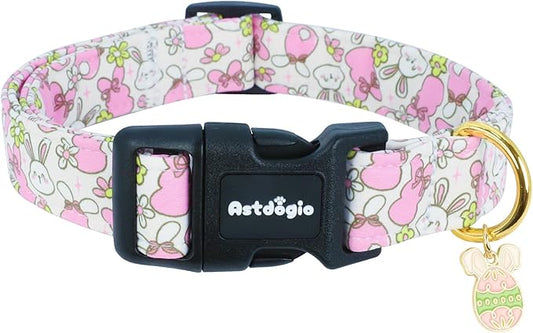 Easter Dog Collar, Spring Dog Collar with Cartoon Rabbit Pattern, Adjustable Cotton Puppy Collars Girl Boy Collar for Small Medium Large Dogs,S