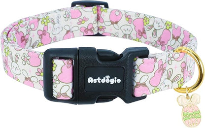 Easter Dog Collar, Spring Dog Collar with Cartoon Rabbit Pattern, Adjustable Cotton Puppy Collars Girl Boy Collar for Small Medium Large Dogs,L