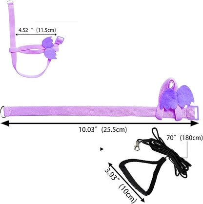Dnoifne Pet Parrot Bird Harness and Leash, Adjustable Training Design Anti-Bite, Bird Nylon Rope with Cute Wing for Parrots, Suitable for Scarlet, Keck, Mini Macaw and Same Size Birds (Light Purple)
