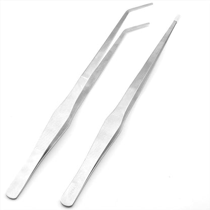2Pcs 15 inch Extra Long Rustproof Tweezers for Salt & Fresh Water, Heavy Duty Reptile Feeding Tongs for Aquarium & Terrarium, Large Metal Snake Feeding Tongs, SUS 304 Stainless Steel Tweezers
