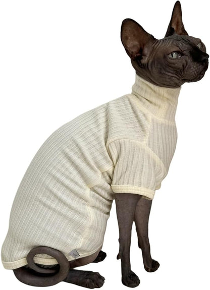 Sphynx Cats Shirt Cat Turtleneck Cotton Sweater Pullover Kitten T-Shirts with Sleeves Cat Pajamas Jumpsuit for Sphynx Cornish Rex, Devon Rex, Peterbald (White, XX-Large (Pack of 1))