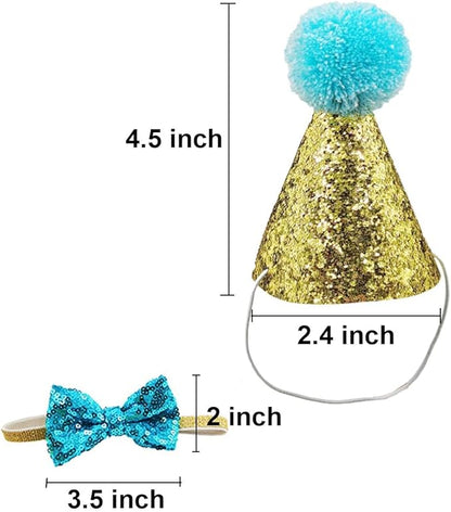 4 Pcs Cat Birthday Hat Bowtie Small Dog Hat Headband Topper Bowtie Adjustable Cute Puppy Birthday Costume Accessories for Small Medium Pets (2/LB-RB)