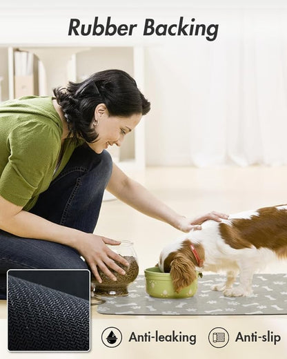 MontVoo Dog Food Mat-Pet Feeding Mat for Food and Water-No Stains Quick Dry Dispenser Cat Bowl Mat for Messy Drinkers(16"X24" Grey)